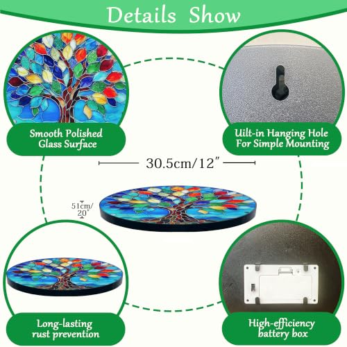 QZXYGY LED Stained Glass Round Wall Decorations, The Tree of Life Wall Art