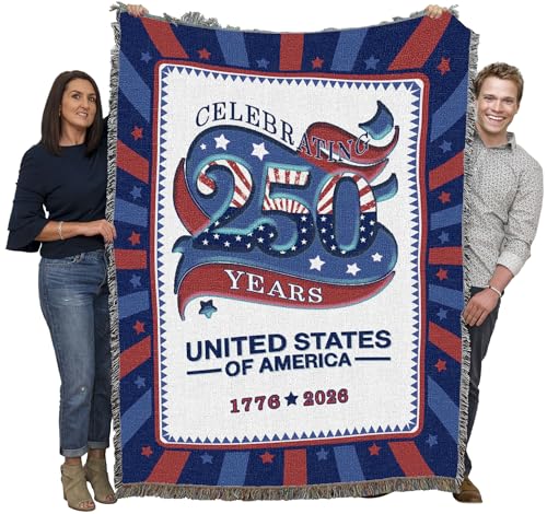 Pure Country Weavers America Celebrating 250 Blanket - Gift America 250th Anniversary Tapestry Throw Woven from Cotton - Made in The USA (72x54) - color: America Celebrating 250, size: 72x54