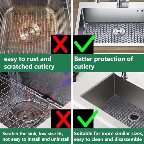 AWOKE Sink Protectors for Kitchen Sink 28.4x15.2in Silicone Mat Rear Drain - size: 28.4 x 15.2 Rear Drain