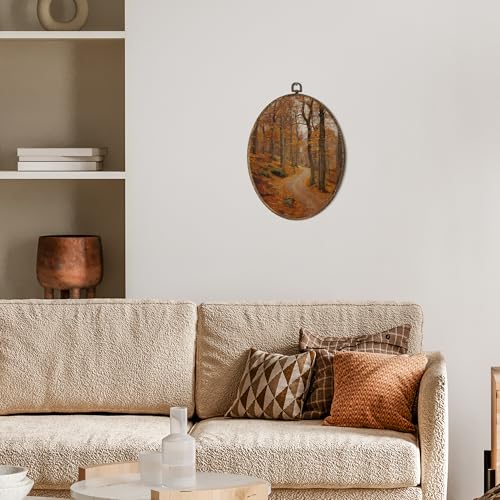 OINDADE Vintage Autumn Fall Oval Wall Art Decor, Rustic Autumn Forest Farmhouse Wall Art Hanging Decor, Fall Season Cottage Landscape Framed Canvas Artwork for Living Room Bedroom, 8.8x11.5in - color: Color-15