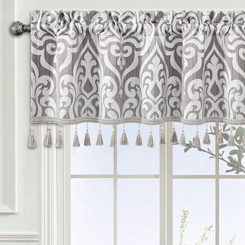 Loom and Mill Modern Damask Valances for Windows, Silver Gray, 54"x18" - color: Silver Gray