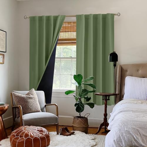 BGment 100% Blackout Curtains 63 Inch Length with Black Liner, Grass Green - color: Grass Green, size: 38"W x 63"L (Pack of 2)