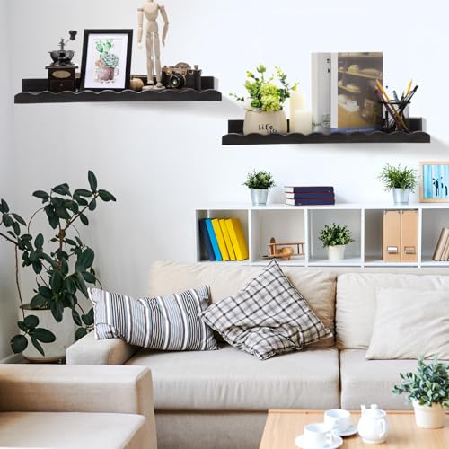 Suzile 2 Pcs Scalloped Floating Wall Shelves,12",Black - color: Black, size: 12"