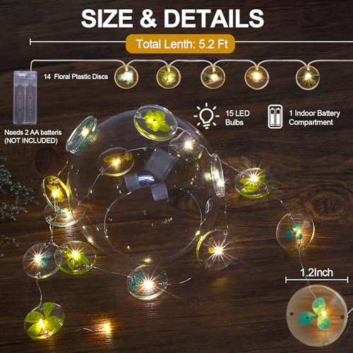 LED Christmas String Lights Indoor Baterry Powered 5.2 FT 15 LEDS Handmade Dried Flowers Disc Fairy Lights for Bedroom Birthday Weeding Party Christmas Tree Decorations Supplies (Blue Yellow) - color: Blue