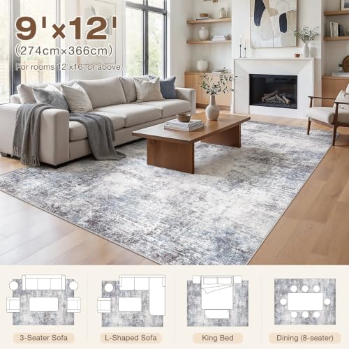 9X12 Area Rugs Washable Modern Abstract Non-Slip Large Rug for Living Room - color: Blue, size: 9' x 12' (Rectangular)