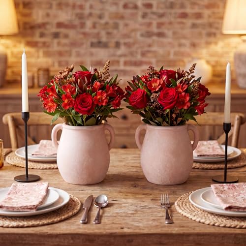 Ceramic Flower Vase Home Decor - 7 inch Farmhouse Rustic Vase Decorative Pottery Terracotta Vases for Living Room House Book Shelf Office Coffee Desk Dining Fireplace Wedding Centerpiece - size: 6.89'' Tall