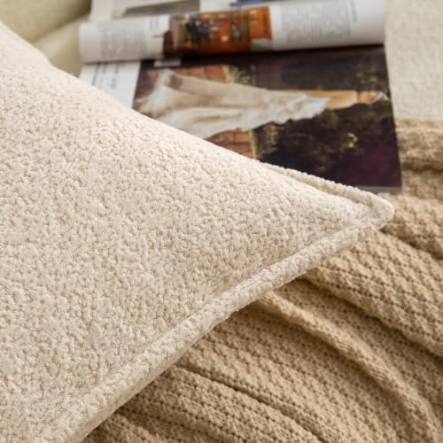 Set of 2 Chenille Throw Pillow Covers Decorative Textured Pillowcase Cozy Soft Cushion Covers for Sofa Couch Living Room 45x45 Inch,Beige - color: Beige, size: 18" x 18" (Pack of 2)