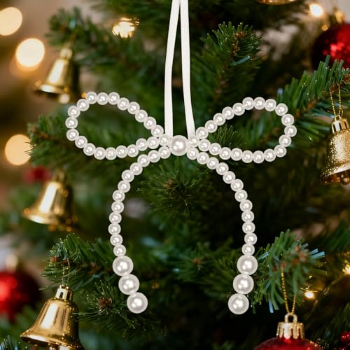 22 Pcs 4.33" 2026 Christmas Bows for Tree Decor, White Pearl Bow Ornaments for Xmas Decoration, Wreath, Garland, Gift Wrapping - color: White