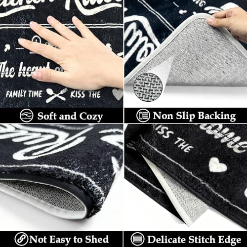 Kitchen Mats 20x59inch High Pile Rug,Thickened Kitchen Rug Kitchen Rules Theme Rugs Waterproof Non-Slip Rugs Comfort Standing Mat for Kitchen, Laundry Room, Farmhouse Home Decor - color: Black, size: 20x59inch