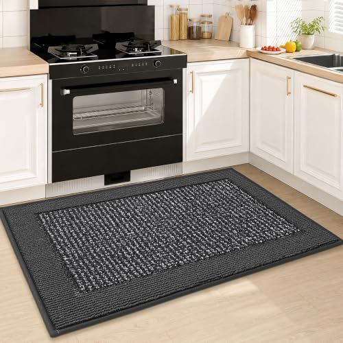 BEQHAUSE Kitchen Rug 24"x36", Non Slip Kitchen Floor Mat Washable, Charcoal - color: Charcoal, size: 24" X 36" (Rectangular)