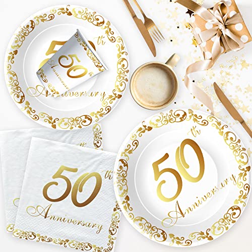 APOWBLS 50th Anniversary Decorations And Supplies Tableware Gold, Serves 24