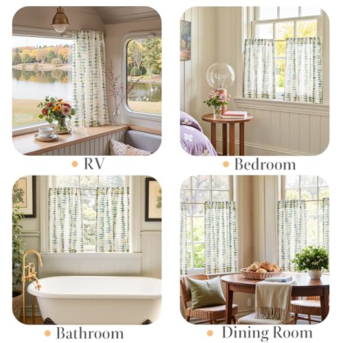 jinchan Sage Green Linen Kitchen Tier Curtains 24 Inch Modern Boho 2 Panels - color: Tribal | Sage Green on Linen, size: 26"W x 24"L (Pack of 2)