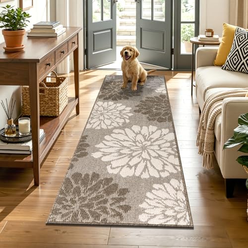 Findosom Kitchen Rugs Sets of 2, Floral Washable Kitchen Runner Rug, Brown - color: Brown, size: 24" x 36" + 24" x 71"