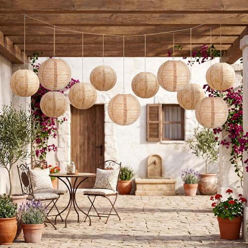Hortsun 12 Pcs Print Burlap Paper Lanterns Classroom Decor,10/12 Inch - size: 10/12 Inch