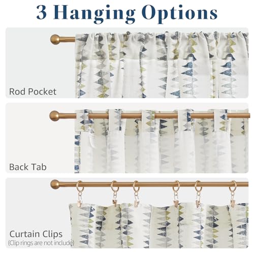jinchan Dusty Blue Linen Kitchen Tier Curtains 24 Inch Modern Boho 2 Panels - color: Tribal | Dusty Blue on Linen, size: 26"W x 24"L (Pack of 2)