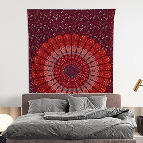 Bless International-Organic-Cotton-Blue-Red-Handmade-Mandala-Tapestry - color: Blue Red, size: 72"L x 54"W