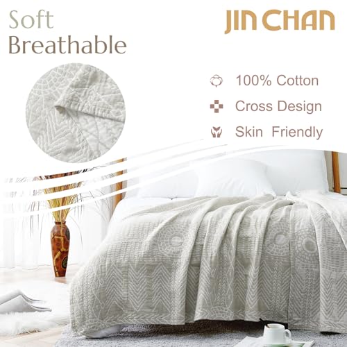 jinchan 100% Cotton Muslin Blanket Twin Boho Throw Blanket 60x80 Light Gray - color: A. Boho Light Grey, size: 60"x80"
