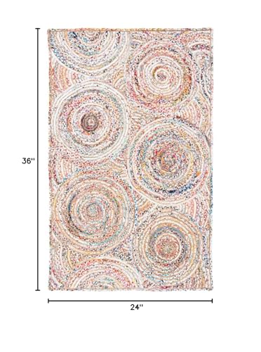 SAFAVIEH Cape Cod Collection Accent Rug - 2' x 3', Beige & Multi, Handmade Boho Braided Circles Jute & Cotton, Ideal for High Traffic Areas in Entryway, Living Room, Bedroom (CAP203B) - color: Beige/Multi, size: 2' x 3' (Rectangular)