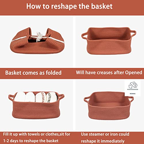 XUANGUO Medium Woven Cotton Rope Storage Basket with Handles, Rust - color: rust