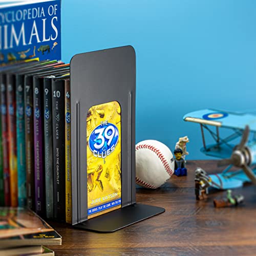 Officemate Metal Bookends, 9-Inch Steel Book Ends for Shelves, Non-Skid Book Support for Books, Binders, and Office Organization, Black