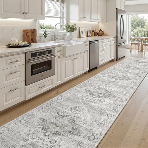 Washable 2.6x16 Runner Rug, Non Slip Hallway Runner Ivory/Gray - color: Ivory/Gray, size: 2'6"x16'