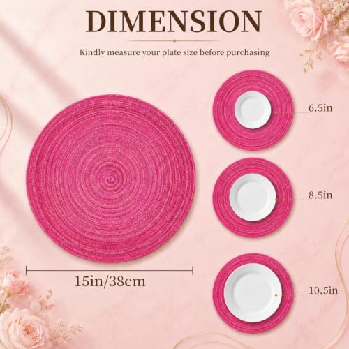TaroKitc 15 in Round Placemats Set of 6, Washable Woven Placemats Heat Resistant Cotton Polyester Braided Table Mat, Non-Slip Circle Place Mats for Kitchen Dining Table Decor - Pink - color: Pink