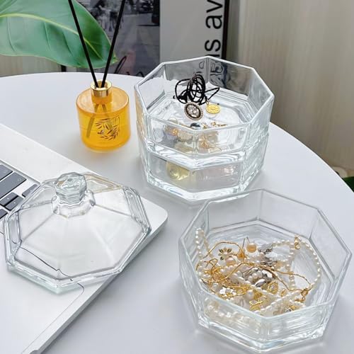 Crystal Glass Storage Box – 1-Tier Jewelry Organizer with Lid, Detachable & Easy to Clean, Dustproof Clear Container for Earrings, Rings, Candy, Nuts, or Desk Decor - size: 1-Tier