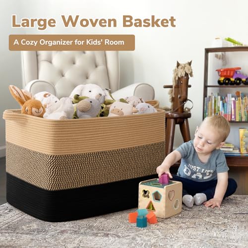 Goodpick 105L Extra Large Woven Rope Blanket Basket, Rectangle, Black Jute - color: Black Jute, size: XX-Large(25"L x 16"W x 16"H)