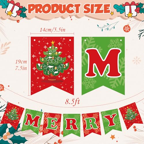 OHOME Christmas Party Decorations - Merry Christmas Banner | CHRISTMAS Decorations for Indoor Outdoor - Xmas Backdrop Garland for Outside | Hanging Party Favors Supplies for Birthday - color: Red and green