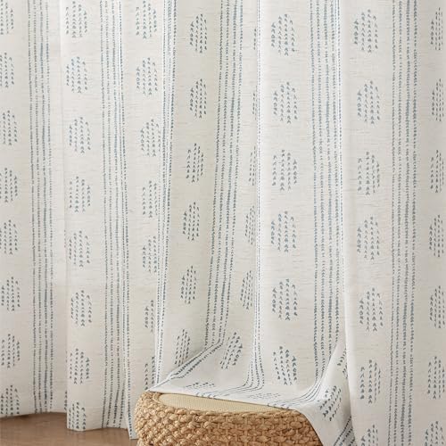 Blue Linen Boho Curtains 72 Inch Farmhouse Grommet Top 2 Panels - color: Boho | Blue, size: 52"W x 72"L (Pack of 2)