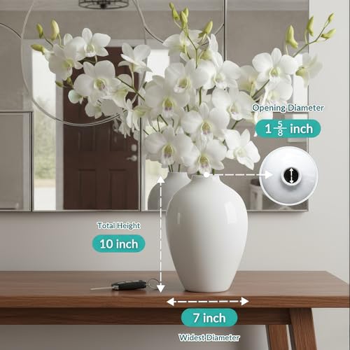 Willowy 10 Inch Elegant Glossy Porcelain Vase - White Ceramic Vase, Large Ceramic for Vases Home Decor, Tall White Decorative Vases for Pampas Grass - color: White, size: Tall 10''