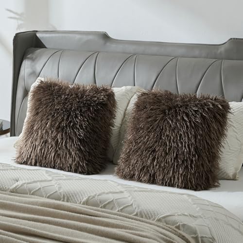 FUTEI Pack of 2 Faux Wool Throw Pillow Covers 18x18 Inch, Dark Coffee - color: Dark Coffee