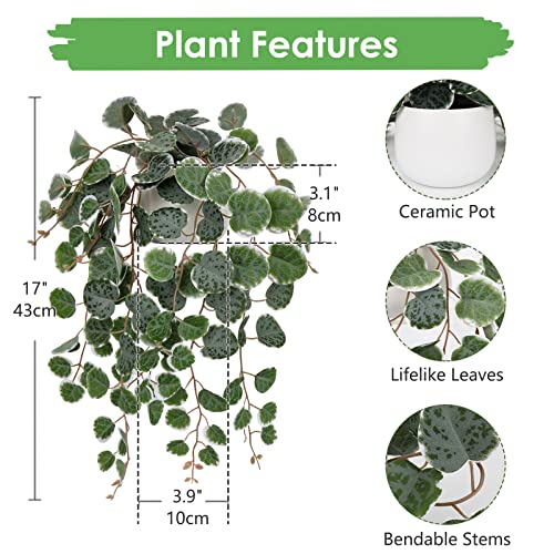 Briful 17" Artificial String of Hearts Plant in White Ceramic Pot - color: Green