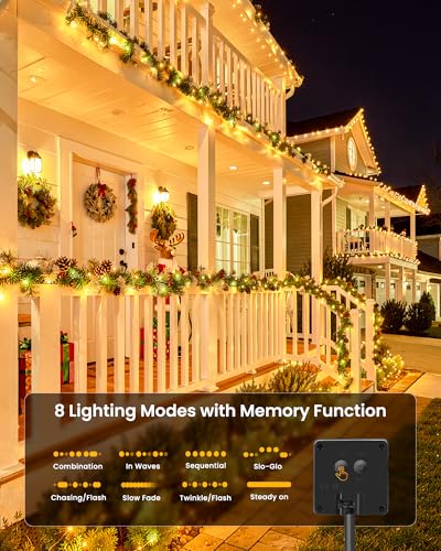 Solar String Lights, 2 Packs Total 66Ft 200 LED Fairy Lights with 8 Modes - color: Warm White, size: 33FT*2Packs