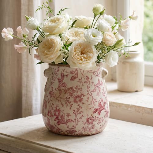 Antique Ceramic Planter & Vase for Home Decor, Rustic Farmhouse Flower Pot - color: Red