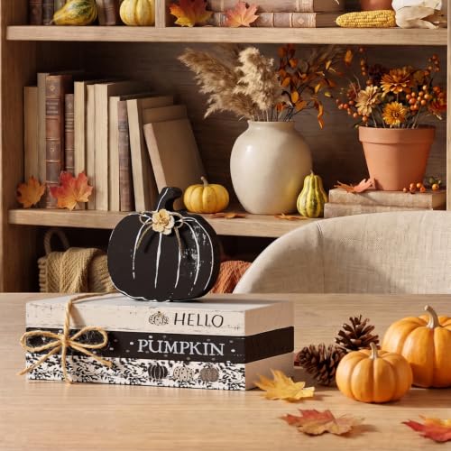 Smile 가을 나무 장식 표지판 블랙 플로럴 호박 HELLO PUMPKIN 계층형 트레이 테이블 탑 표지판 가을 수확 추수감사절 홈 데코 - style: 블랙 펌킨