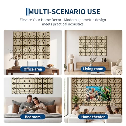 Garvee 3D Acoustic Wood Panels, 12" x 12" Sound Absorbing Wall Panels - color: 12 pcs-Walnut