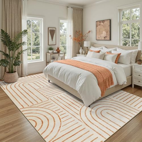DCX Abstract Washable 4x6 Rug, Non Slip Low Pile Rug, Beige - color: Orange, size: 4' x 6' (Rectangular)