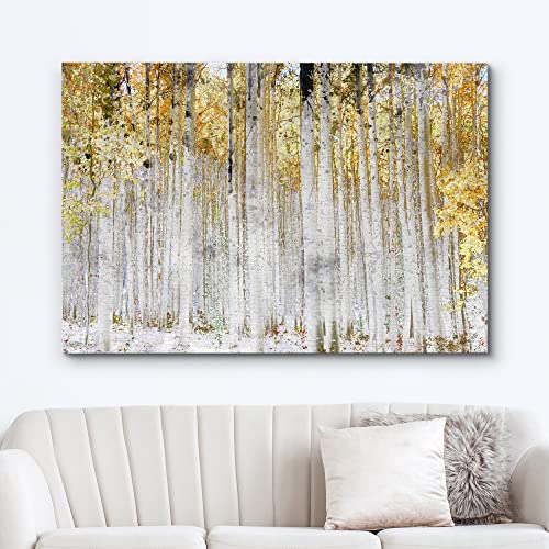 wall26 Canvas Print Wall Art White Birch Tree Forest with Yellow Leaves Nature Wilderness Mixed Media Modern Art Rustic Landscape Relax/Calm Multicolor for Living Room, Bedroom, Office - 12"x18" - color: Artwork - 01, size: 18"L x 12"W