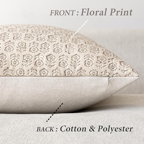 Foindtower Decorative Floral Print Throw Pillow Covers 20×20 Ivory Beige - color: Biscotti Beige, size: 20" x 20" (Pack of 2)