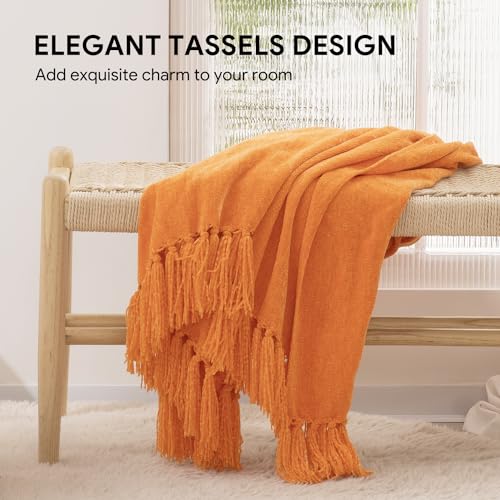 RECYCO Chenille Throw Blanket for Couch, 50"x60", Orange - color: Orange, size: 50'' X 60''
