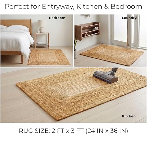 THE BEER VALLEY Jute Braided Rug 2x3 Feet - Natural - color: Natural, size: 2' x 3' (Rectangular)