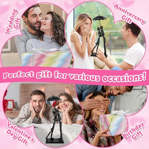 Kresecioo Anniversary for Couple/Her, Affectionate Couple Statue Kissing Under Umbrella, Handcrafted Cast Iron Sculpture in Love, for Wedding Gifts 6th Anniversary Birthday Gifts - color: Classic Black, size: Umbrella Couple