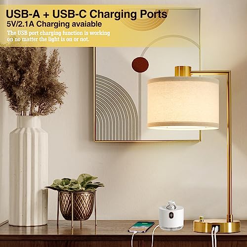 Gold Table Lamp Set of 2, Dimmable Bedside Lamps for Night Stands, USB A+C - color: Gold
