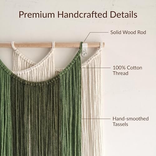 Jditngp Nordic Home Macrame Wall Hanging Hand Woven Bohemian Tassel Wall Hanging Wall Decoration Tapestry Gradient Green Living Room Bedroom Entrance Hall Kitchen Corridor Wall Art 15.8''Lx47.2''W - color: green2