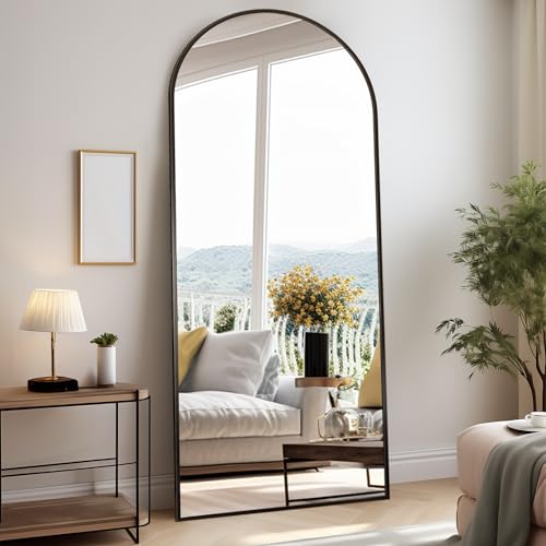 Rowjut Floor Full Length Mirror, Arched Mirrors Full Length 76"x34" Freestanding Large & with Aluminum Frame&Wall Mounted & Hanging or Leaning& Full Body Mirror for Bedroom, Black - color: Black, size: 76"L x 34"W