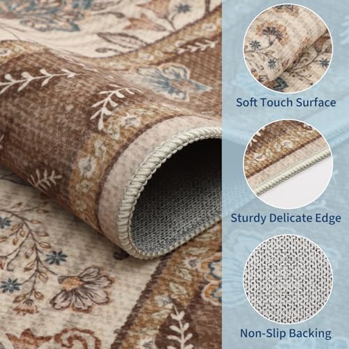 GarveeHome 8x10 Brown Washable Area Rug Living Room Bedroom Non Slip - color: Brown, size: 8' x 10' (Rectangular)