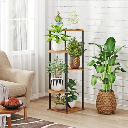 HAYOFAMY 5 Tier Rustic Brown Plant Stand Indoor 35” Tall