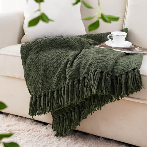 BATTILO HOME Olive Green Throw Blankets for Couch, 60"x80" - color: Olive Green, size: 60"x80"
