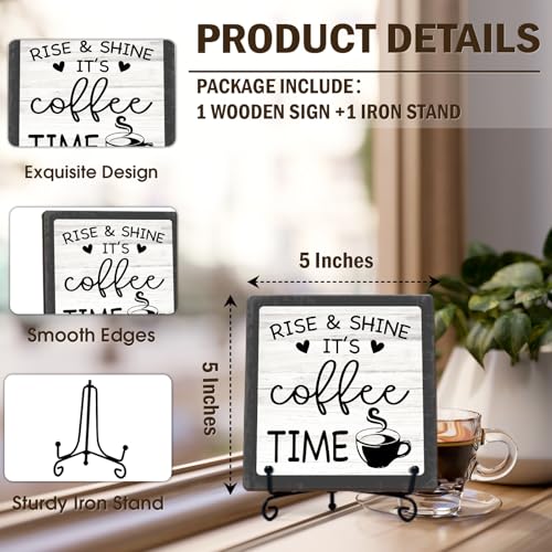 Funny Coffee Bar Decor, 5"x5" Coffee Bar Sign - color: Cool Washed White
